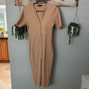 7 for all mankind Beige Bodycon Midi Dress with Front clip’s size medium